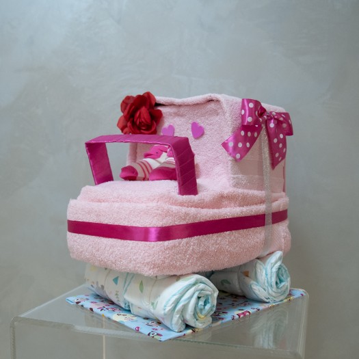 Plienková torta kočík ružová