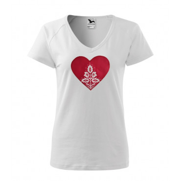 Folklórne tričko krátky rukáv s nášivkou červené srdce nový vzor