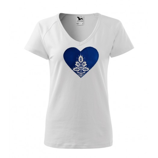 Folklórne tričko krátky rukáv s nášivkou kráľovsky modré srdce nový vzor