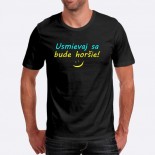 Pánske humorné tričko s výšivkou: Usmievaj sa bude horšie! + smajlík