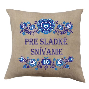Vankúš s modrým nápisom Pre sladké SNÍVANIE