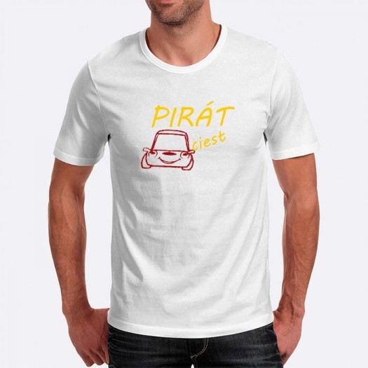 Pánske humorné tričko s výšivkou: PIRÁT ciest + auto