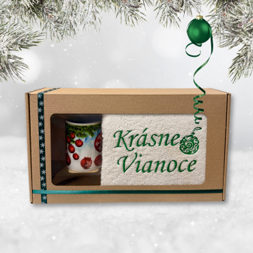 Darčeková krabička – uterák Krásne Vianoce a šálka