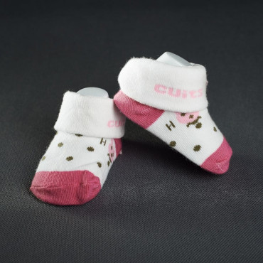Dojčenské ponožtičky: bielo - ružové s hnedými bodkami