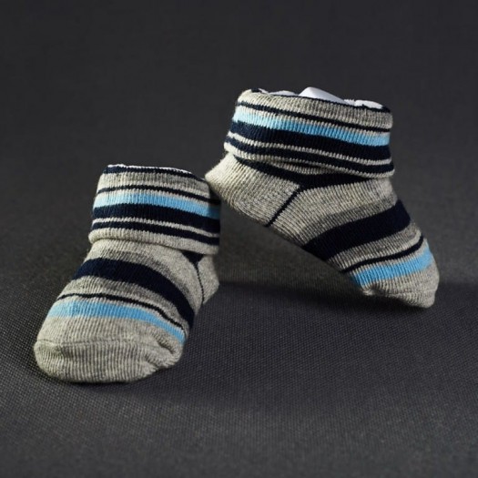 Dojčenské ponožtičky: pásikavé šedo - modré