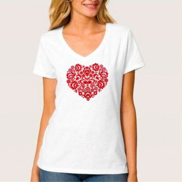 Folklórne tričko krátky rukáv s výšivkou jednofarebné srdce vzor č.9